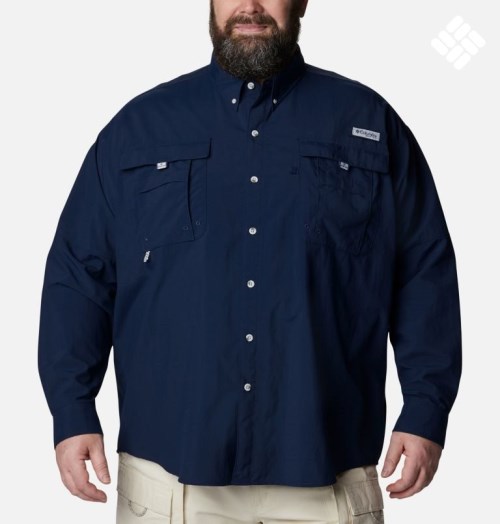 Men's Columbia PFG Bahama II Long Sleeve Shirts Navy | Plus Size CA-WC406